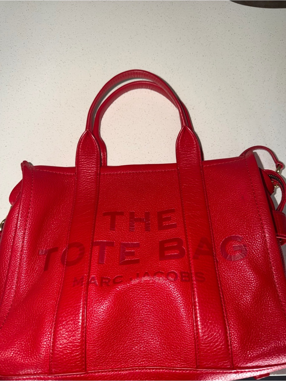 Marc Jacobs Red Pebbled Leather Tote with Bold Logo - Picture 2 of 2